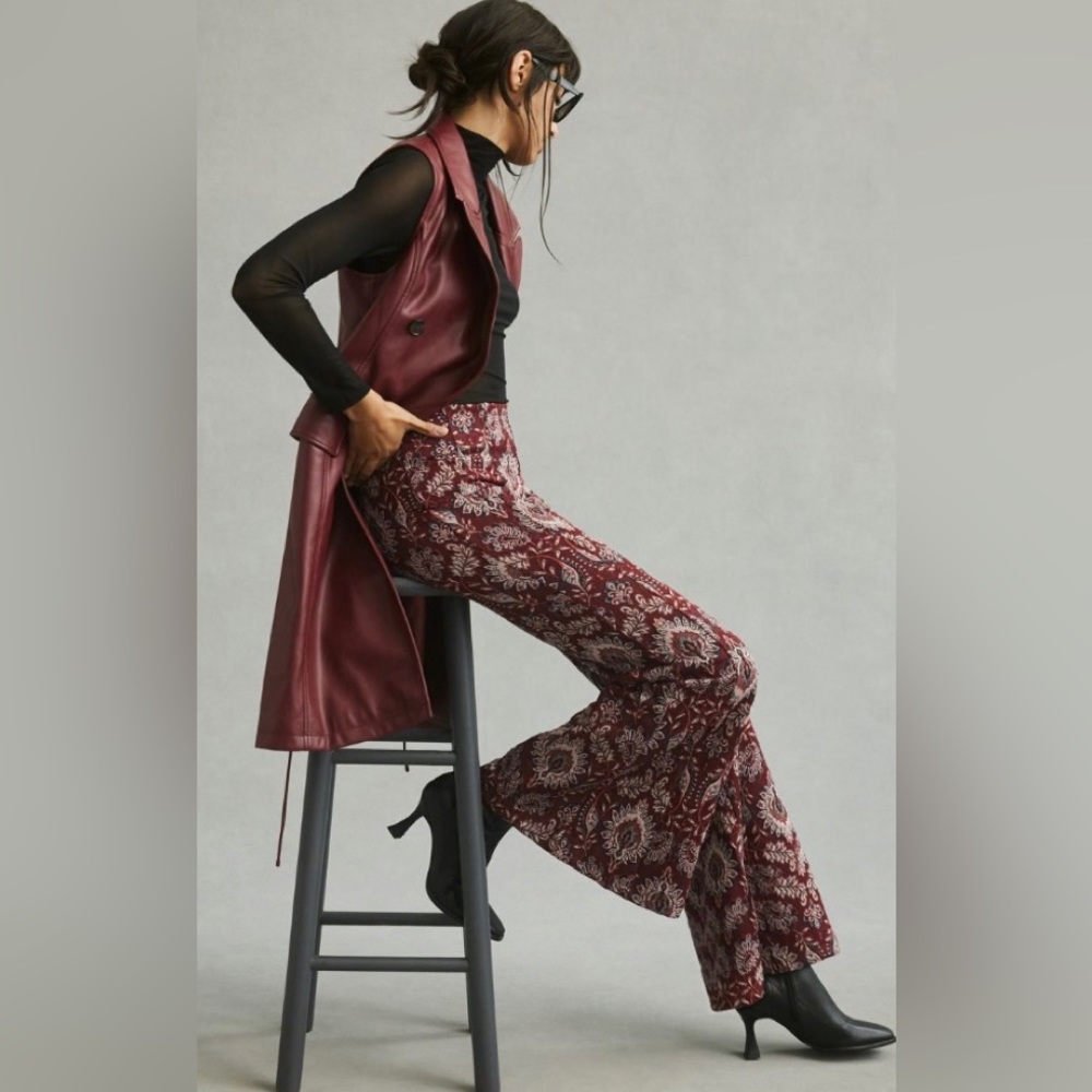 NWT ANTHROPOLOGIE DAMASK JACQUARD FLARE PANTS SIZE 12